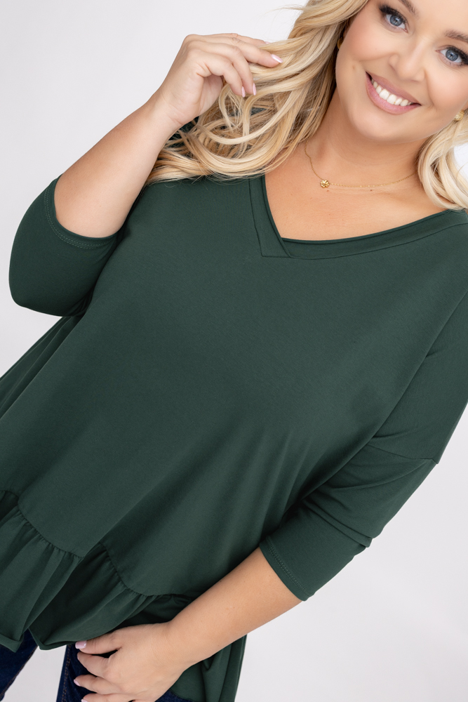  Flaschengrüne Bluse mit Rüsche