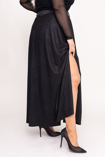 Jupe pailletée noire avec ceinture 