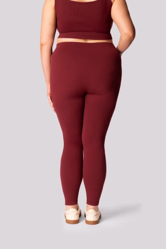 Burgundowe Legginsy prążkowane