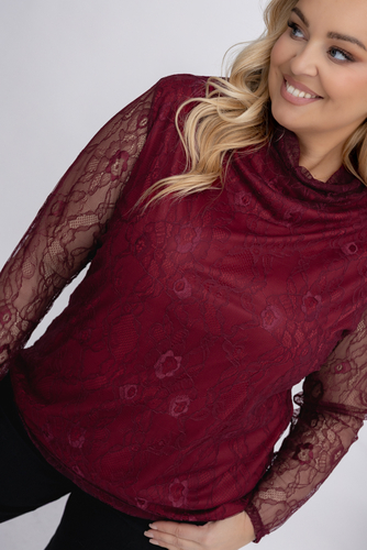Bordowa Bluzka koronkowa
