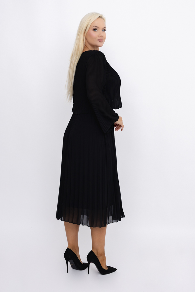 Black Pleated Chiffon Dress