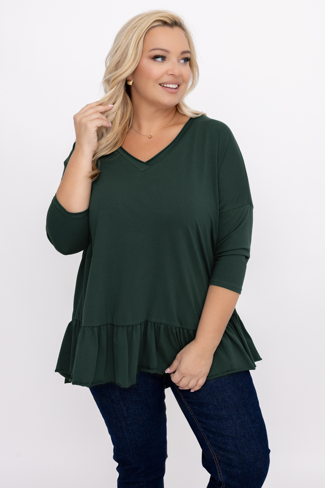  Flaschengrüne Bluse mit Rüsche