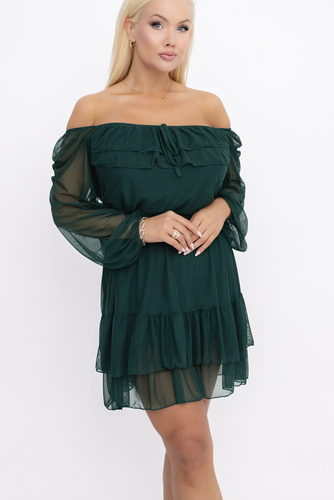 Flaschengrünes Mesh-Kleid