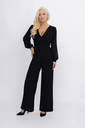  Czarny Kombinezon z prześwitującymi rękawami