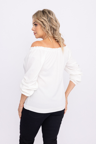 Ecru bluse med bundet utringning