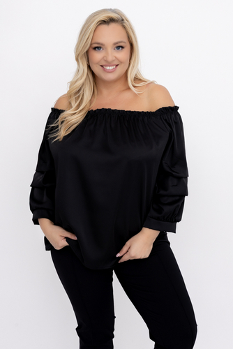 Schwarze Bluse mit gerüschten Ärmeln