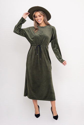 Khaki Sukienka welurowa CRYSTAL