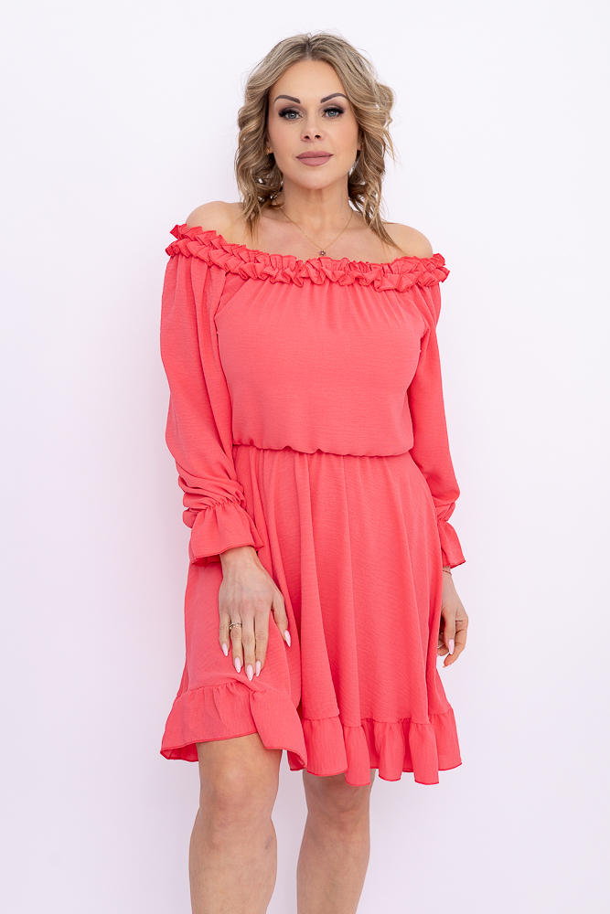 Koralowa Sukienka z falbanką