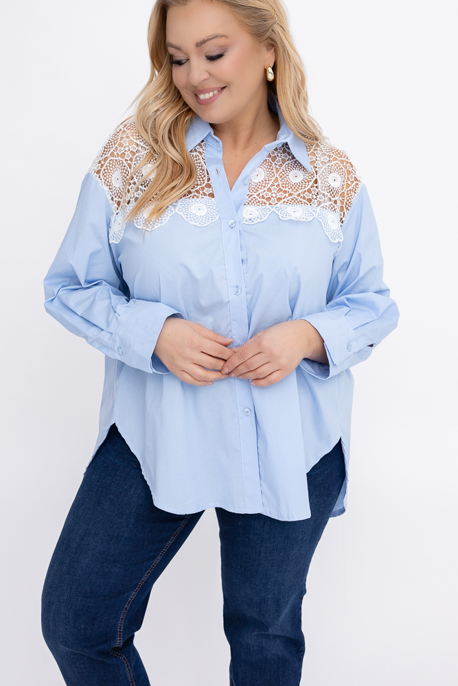 Błękitna Koszula z koronką