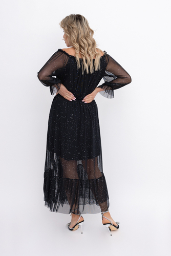 Czarna błyszcząca Sukienka siateczkowa Wzór 1