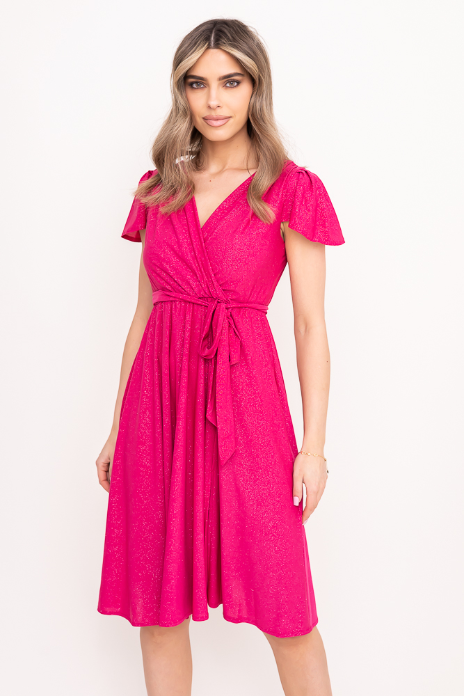 Vestido brocado fucsia