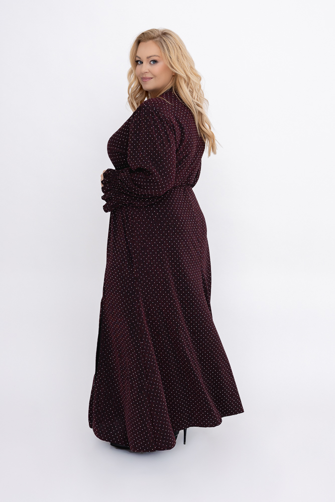 Burgundowa Sukienka z dżetami