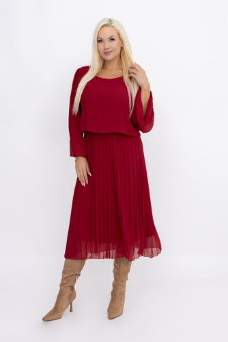 Robe en mousseline de soie plissée marron