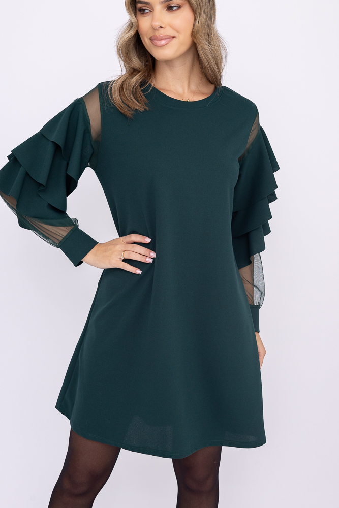 Butelkowozielona Sukienka z falbanami