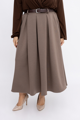 Coffee Pleated Skirt with Belt