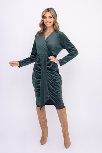 Butelkowozielona Sukienka welurowa
