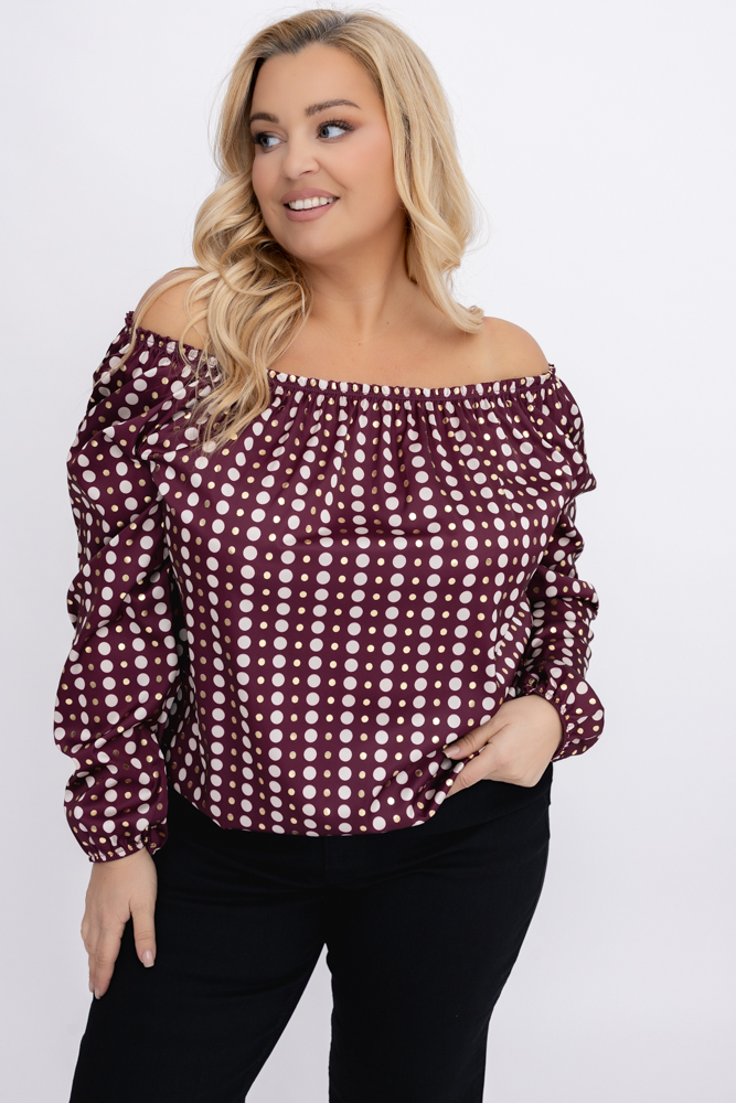 Bordowa satynowa Bluzka Wzór 1