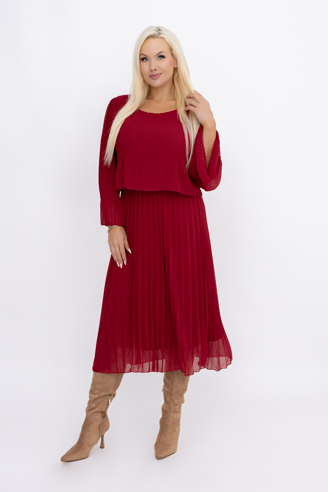 Robe en mousseline de soie plissée marron