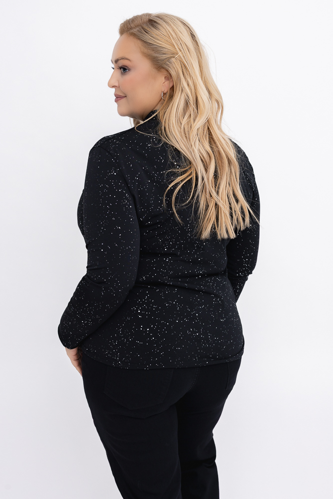 Czarna Bluzka błyszcząca z półgolfem