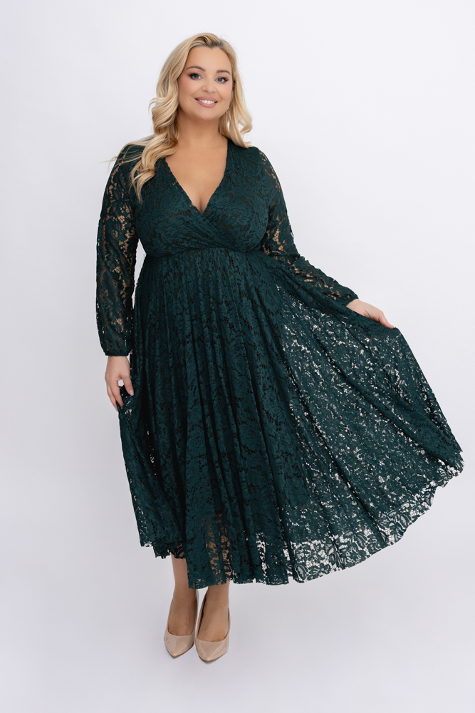 Butelkowozielona Sukienka koronkowa
