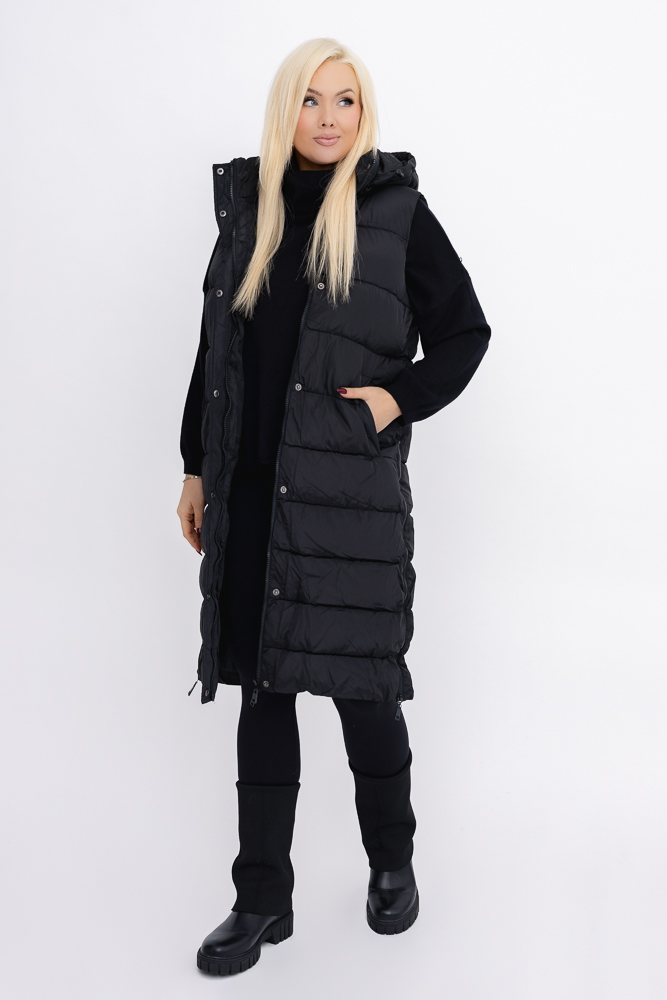 Czarna Kamizelka puchowa z kapturem