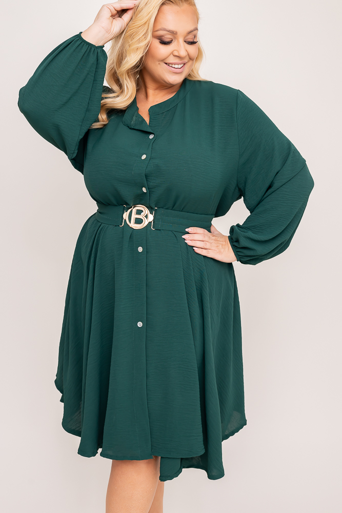 Butelkowozielona Sukienka koszulowa z paskiem DEPERI