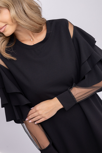 Czarna Sukienka z falbanami