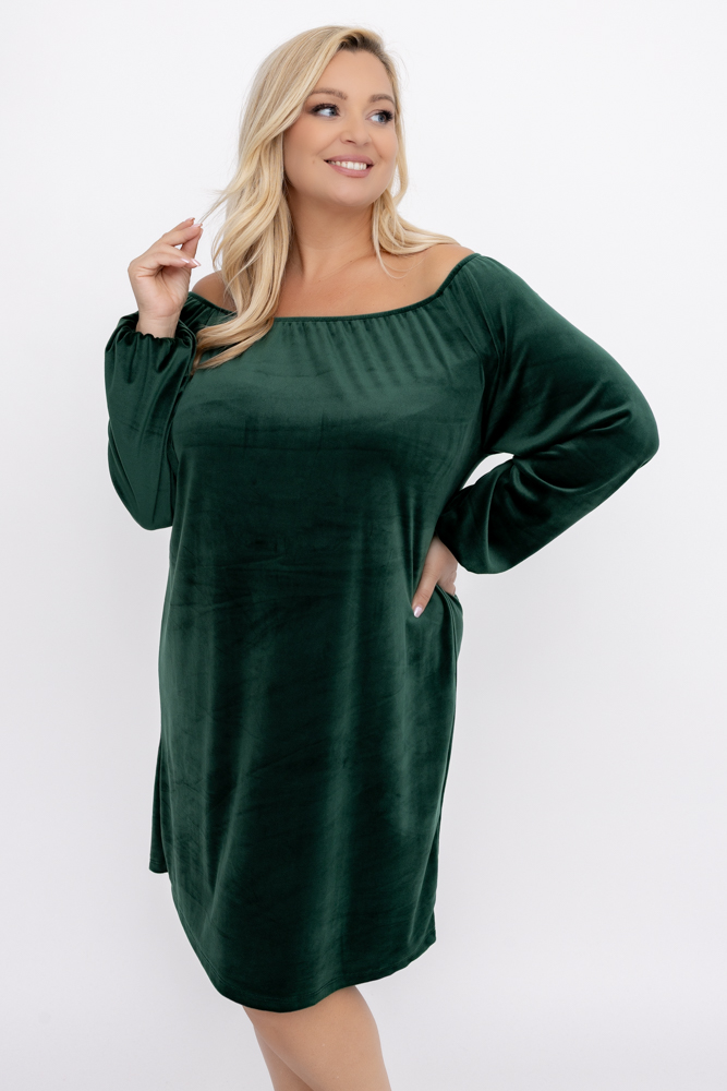  Rochie Velour verde sticlă
