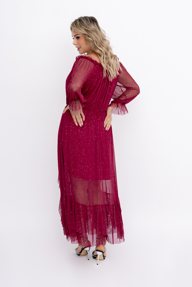 Bordowa błyszcząca Sukienka siateczkowa Wzór 1