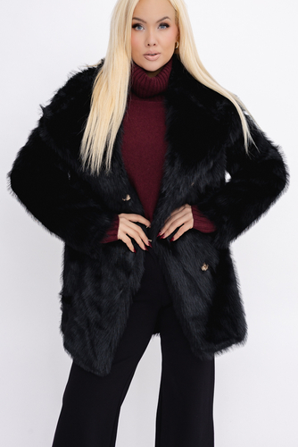 Czarny Płaszcz z futerkiem