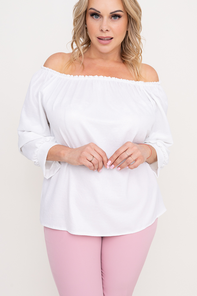 Biała błyszcząca Bluzka z marszczonymi rękawami