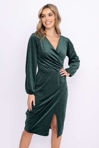 Butelkowozielona Sukienka welurowa BEVERLY