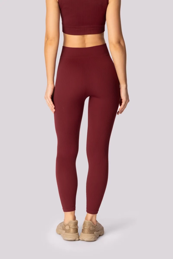 Burgundowe Legginsy prążkowane
