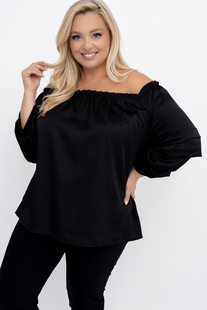 Schwarze Bluse mit gerüschten Ärmeln