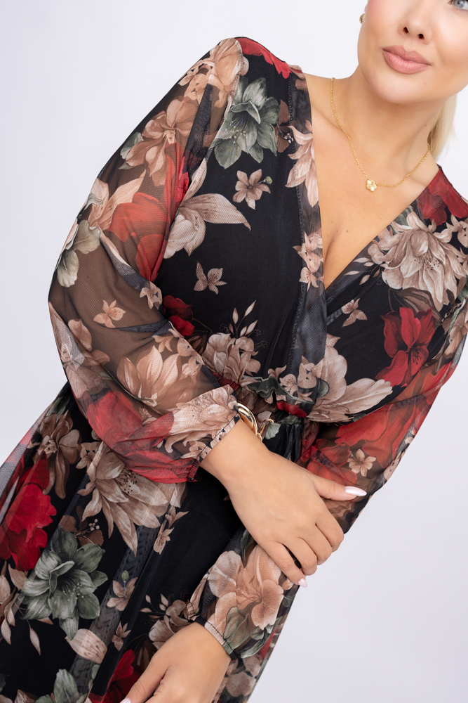 Vestido de malla con cinturón Wzór 2