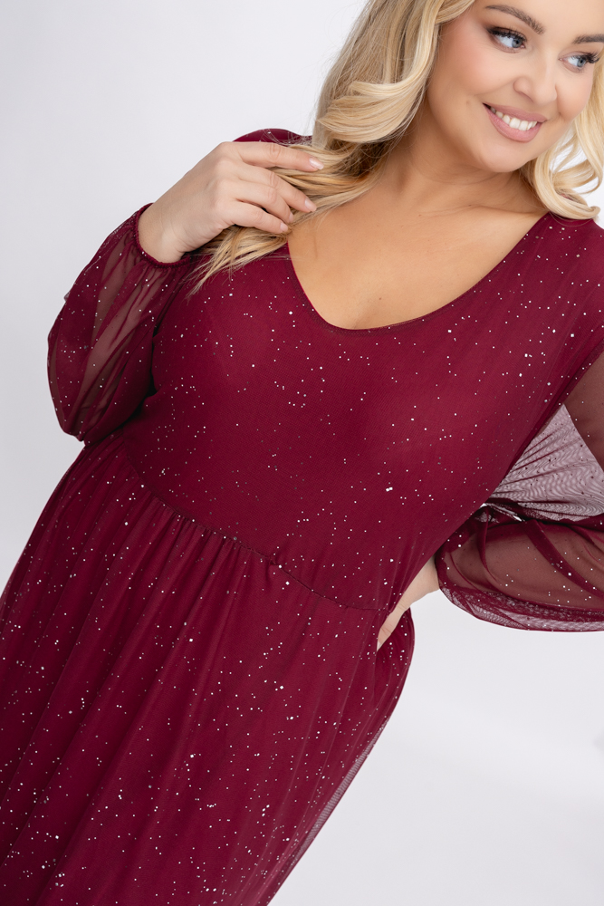 Bordowa błyszcząca Sukienka siateczkowa Wzór 1
