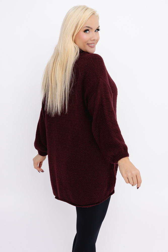 Burgundowy Sweter z golfem