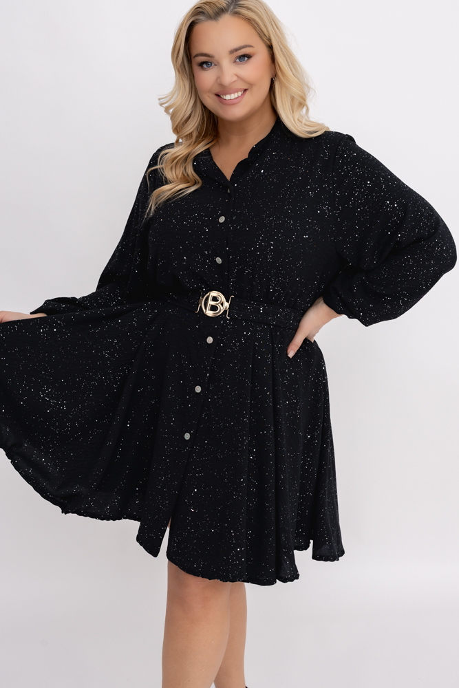 Czarna błyszcząca Sukienka z paskiem