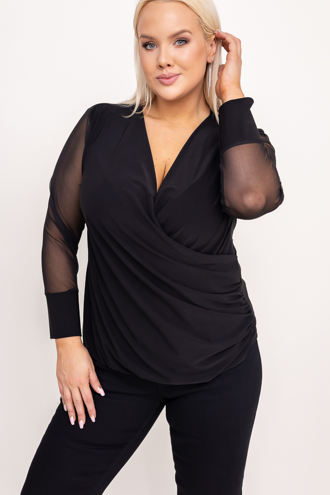 Schwarze Bluse mit durchsichtigen Ärmeln Muster 2