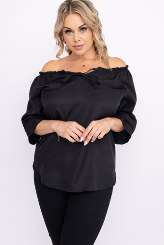 Schwarze Bluse mit gebundenem Ausschnitt