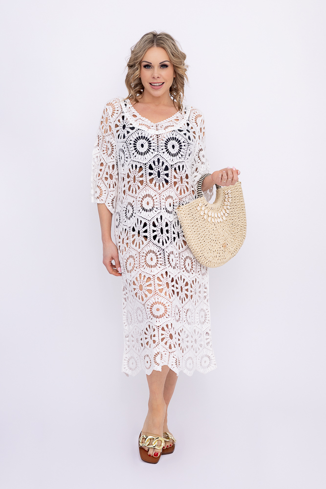 Rochie de plajă albă brodată