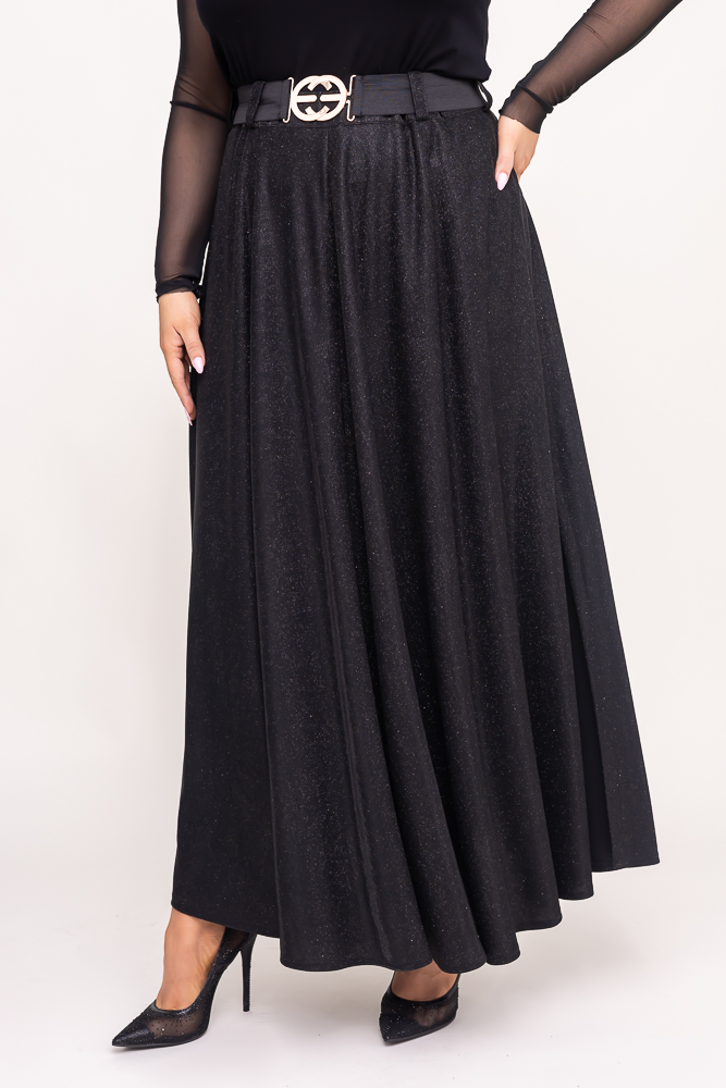 Black Glitter Skirt with Belt