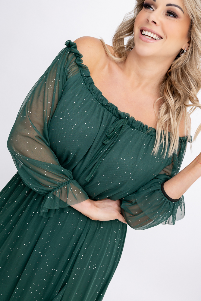 Butelkowozielona błyszcząca Sukienka siateczkowa Wzór 1