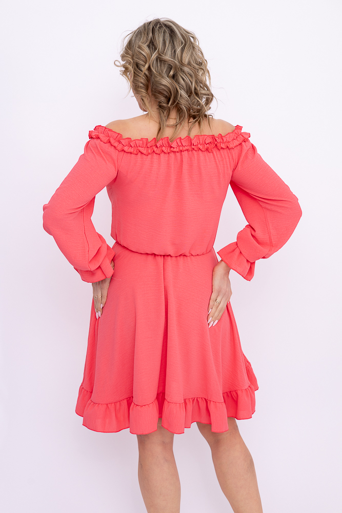 Koralowa Sukienka z falbanką