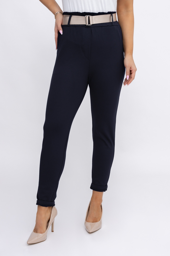 Granatowe Spodnie z paskiem