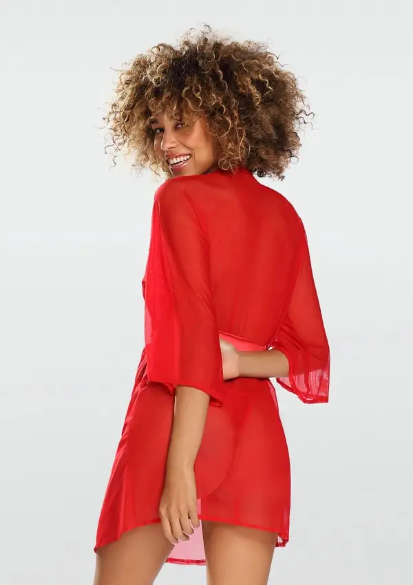 Czerwony Peniuar tiulowy