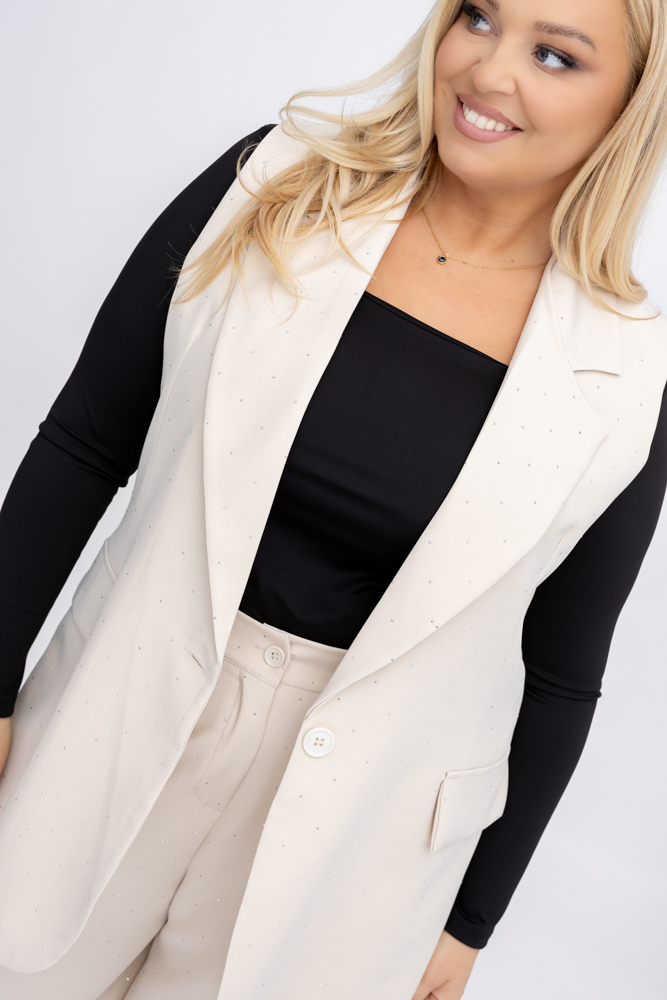 Beige clair Gilet élégant avec strass