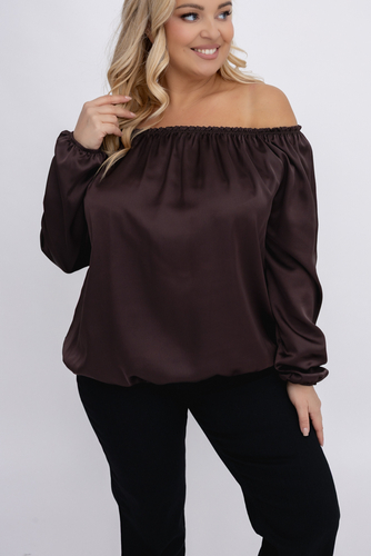  Czekoladowa satynowa Bluzka