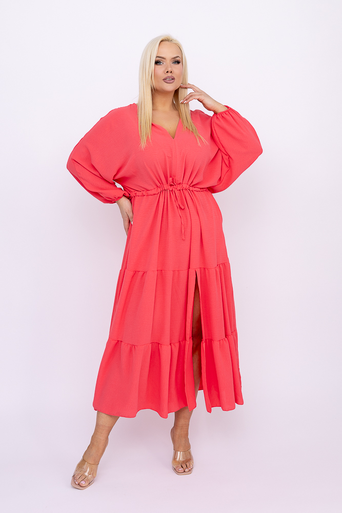 Koralowa Sukienka z rozcięciem TERUMI