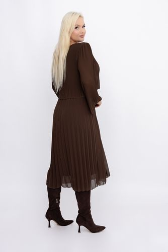 巧克力褶皱雪纺连衣裙